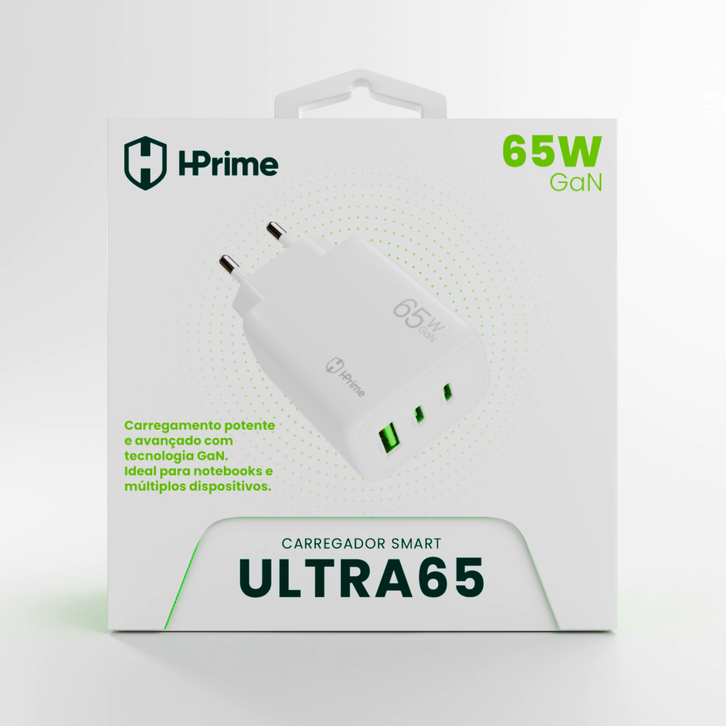 Carregador GaN HPrime Ultra 65 – 65W - 3 saídas